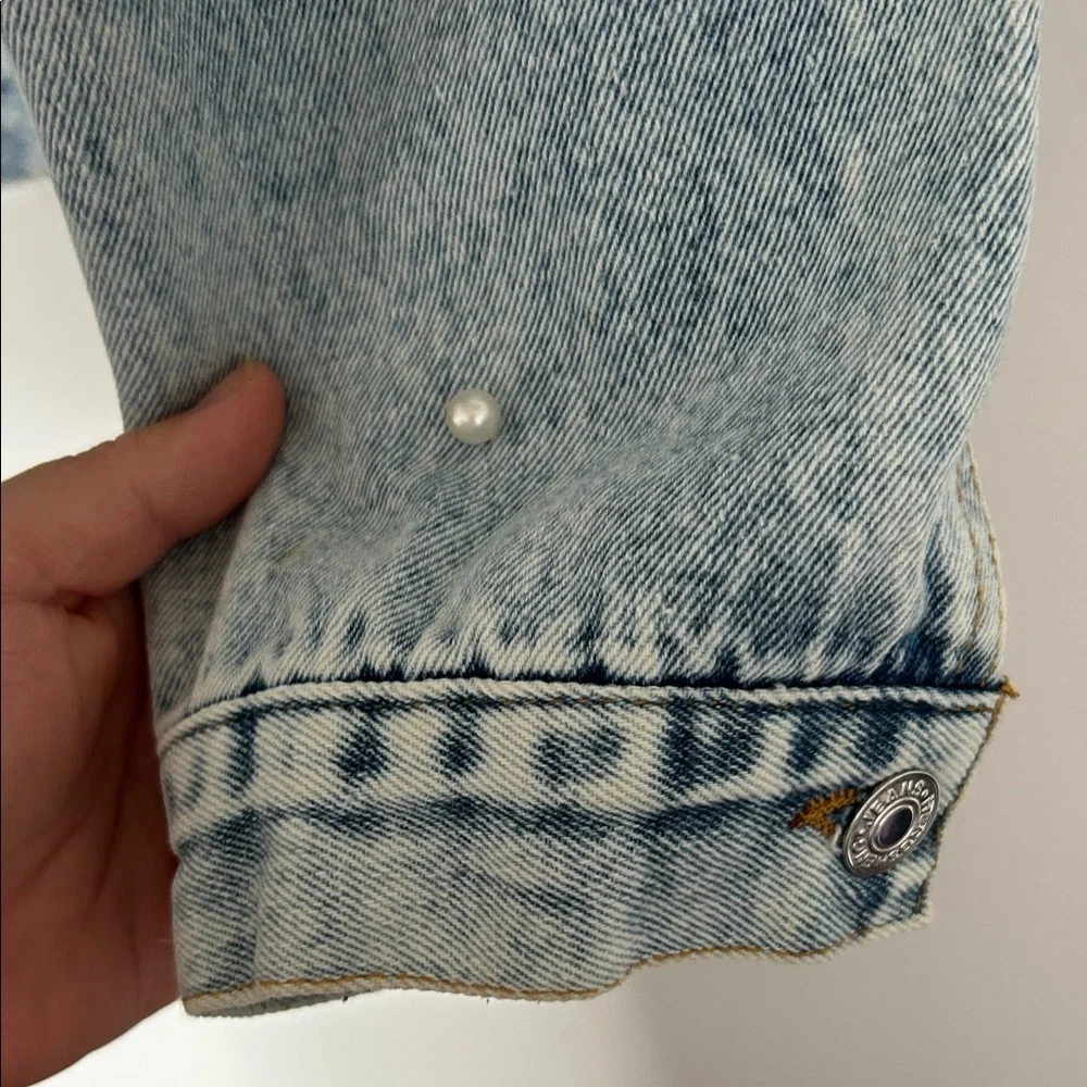 NWOT Denim Jacket with Pearl embellishments - Picture 3 of 5
